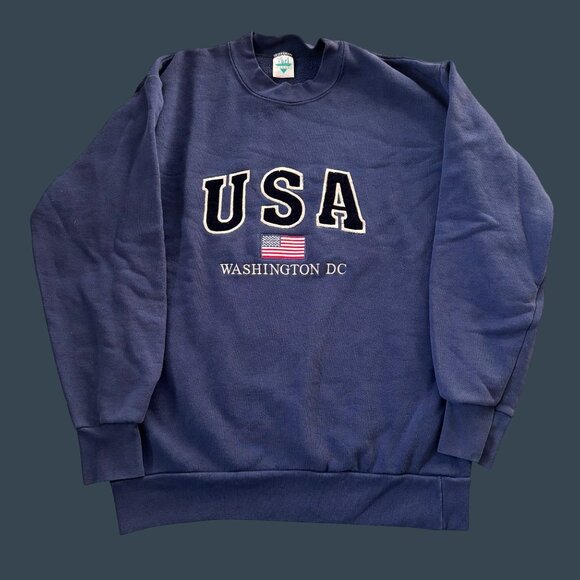 Vintage USA Washington DC Navy Blue Sweatshirt Large Made In USA Pullover Crewne - Picture 1 of 7